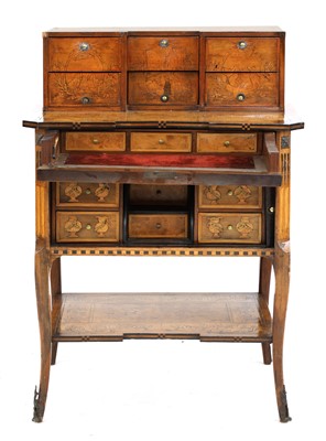 Lot 872 - A Dutch walnut and marquetry inlaid bonheur-du-jour