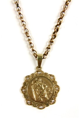 Lot 312 - A 9ct gold St. Christopher pendant and chain