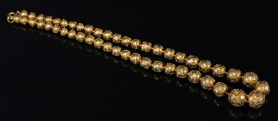 Lot 46 - A Victorian Etruscan Revival graduated gold bead necklace, c.1860