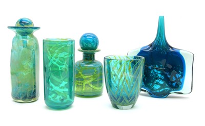 Lot 490 - A collection of Mdina blue and yellow glassware