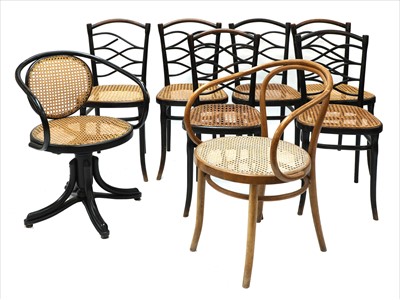 Lot 259 - Six Thonet ebonised bentwood chairs