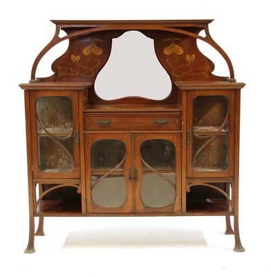 Lot 580 - An Art Nouveau mahogany inlaid and penwork cabinet