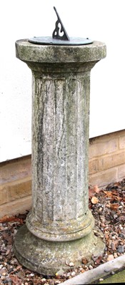 Lot 639 - A bronzed sundial set on a reconstituted stone fluted column