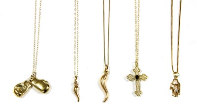 Lot 1009 - Two Italian 9ct gold hollow cornicello pendants