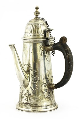 Lot 86 - A large silver cut card coffee pot in the George I style