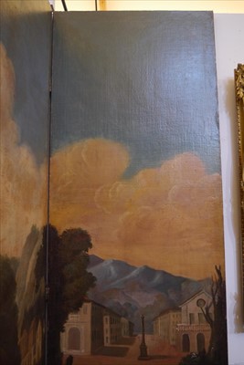 Lot 616 - A large painted four-fold screen