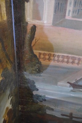Lot 616 - A large painted four-fold screen