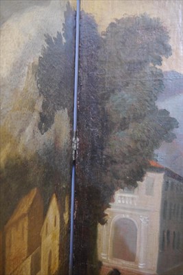 Lot 616 - A large painted four-fold screen