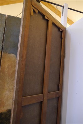 Lot 616 - A large painted four-fold screen