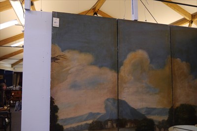 Lot 616 - A large painted four-fold screen