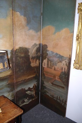 Lot 616 - A large painted four-fold screen