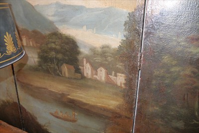 Lot 616 - A large painted four-fold screen