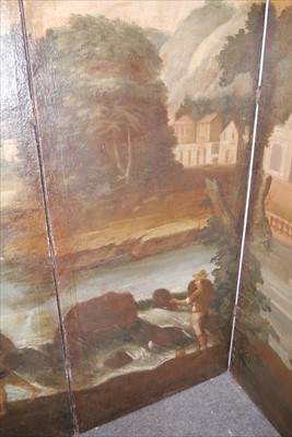 Lot 616 - A large painted four-fold screen