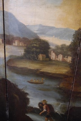Lot 616 - A large painted four-fold screen
