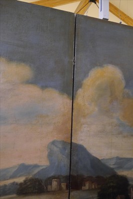 Lot 616 - A large painted four-fold screen