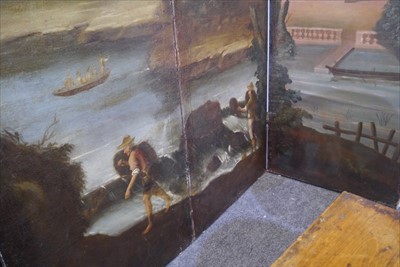 Lot 616 - A large painted four-fold screen