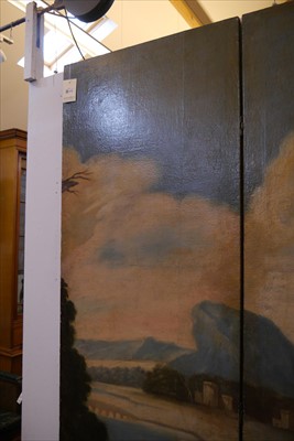 Lot 616 - A large painted four-fold screen