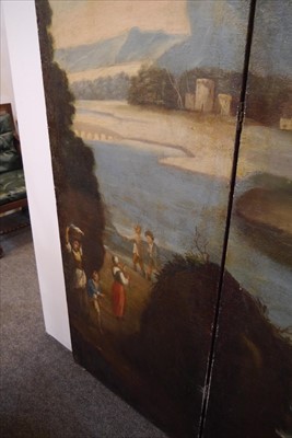 Lot 616 - A large painted four-fold screen
