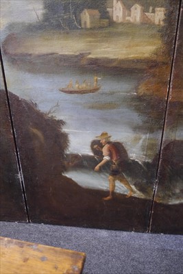 Lot 616 - A large painted four-fold screen
