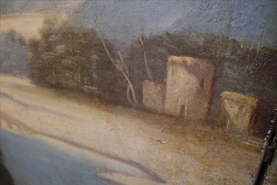 Lot 616 - A large painted four-fold screen