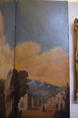 Lot 616 - A large painted four-fold screen