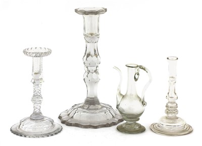 Lot 269 - Two facet cut glass candlesticks