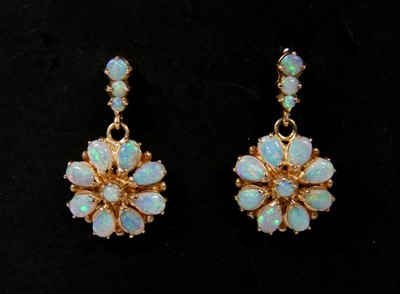 Lot 99 - A pair of 9ct gold opal drop earrings
