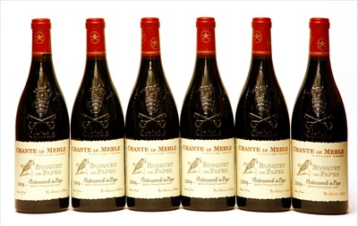Lot 205 - Bosquet des Papes, Chante Le Merle, Châteauneuf-du-Pape, 2004, six bottles (boxed)