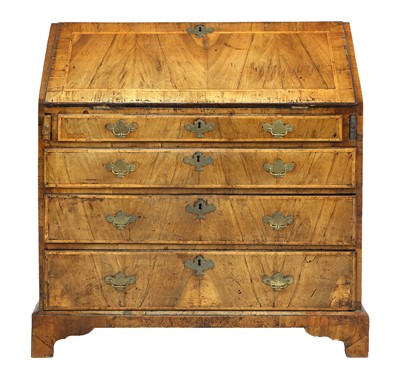 Lot 842 - A walnut, crossbanded and chevron strung bureau
