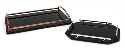 Lot 186 - Two French black opaline and chrome or copper drinks trays