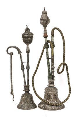 Lot 98 - A large Indian white metal hookah
