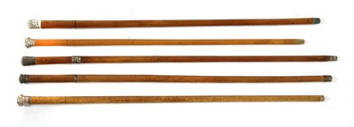Lot 1307 - A collection of five silver knop handled sword sticks