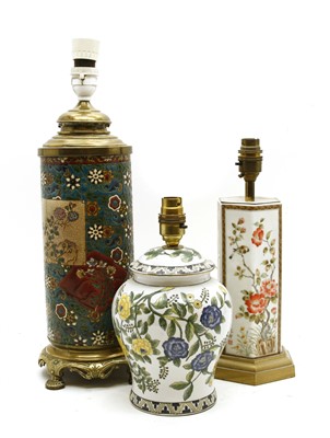 Lot 1382 - A French faience Longwy 'Cloisonne' pottery lamp