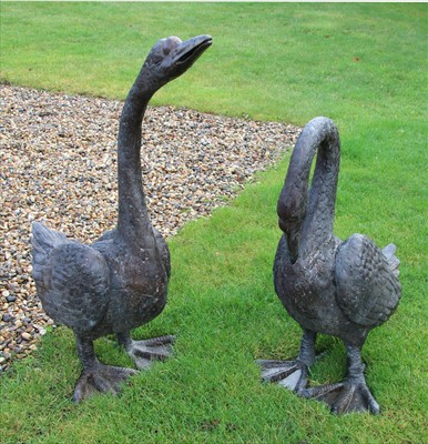 Lot 655 - Two case bronze swans
