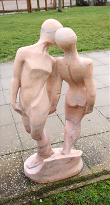Lot 657 - A marble figure of two figures kissing