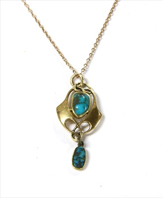 Lot 25 - An Art Nouveau gold turquoise pendant
