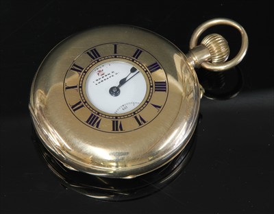 Lot 335 - A 9ct gold side wind half hunter pocket watch