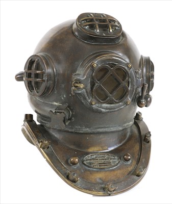 Lot 132 - A REPLICA COPPER AND BRASS AMERICAN DIVING HELMET