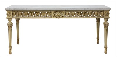 Lot 744 - A pair of painted console tables in the French taste