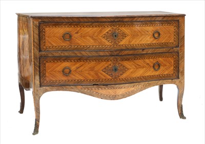 Lot 732 - A Continental tulipwood and inlaid serpentine commode