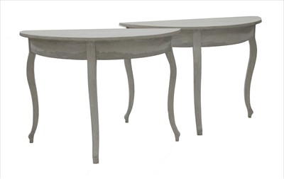 Lot 757 - A pair of Swedish-style painted half moon tables