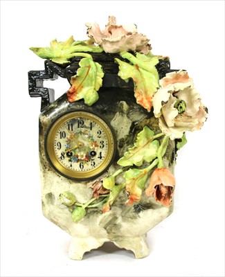 Lot 154 - A late 19th century French Barbotine mantel clock