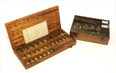 Lot 1020 - A stained beech cased set of weights
