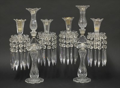 Lot 28 - A pair of cut-glass candelabra