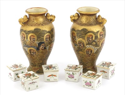 Lot 176 - A collection of six Chinese famille rose boxes and covers