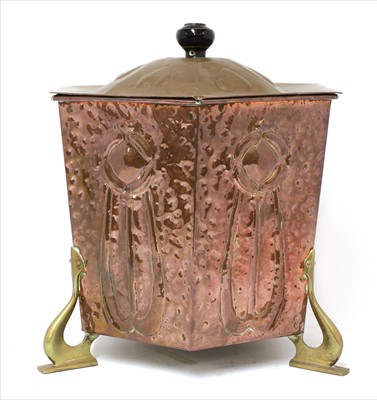 Lot 91 - An Arts & Crafts hexagonal copper log bin