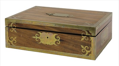 Lot 87 - A tropical hardwood and brass-bound dressing box