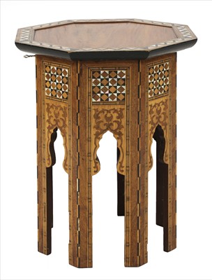 Lot 67 - An octagonal inlaid and mother-of-pearl lamp table