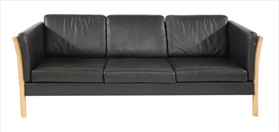 Lot 513 - A Danish beech and leather three-seater settee