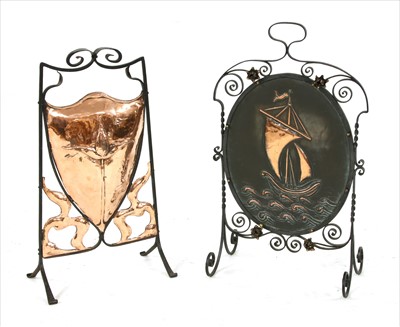 Lot 66 - Two Arts and Crafts copper and wrought iron fire screens